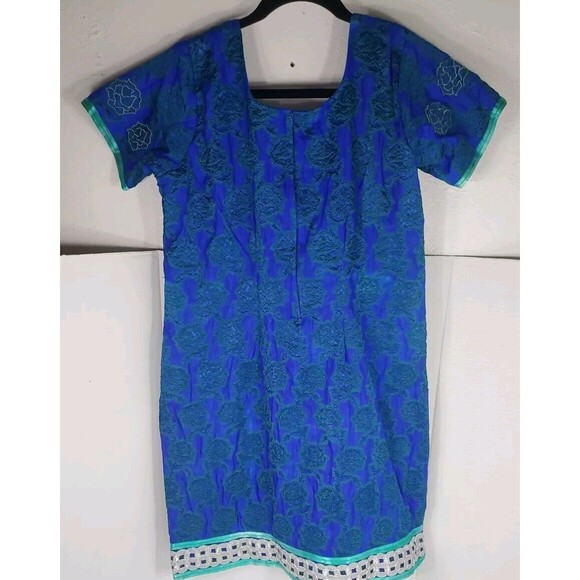 Beautiful Hand Made Sheath Dress vibrant‎ blue salwar kameez   Size 8 M. Hippy - Picture 5 of 6